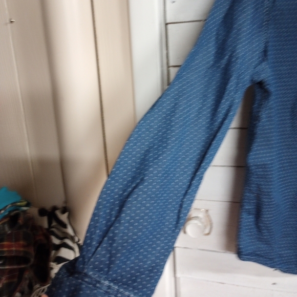 Denim and Flowers Mens Size Large Button Front Polka Dot Denim Shirt Long Sleeve - Picture 5 of 9